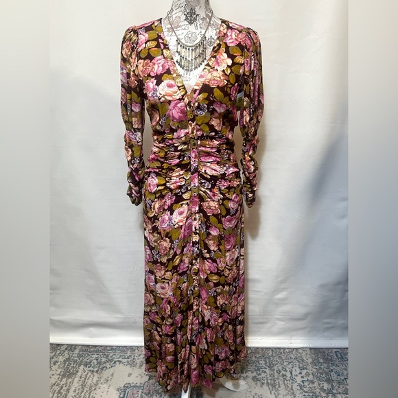 BY TIMO Maroon and pink floral ruched maxi dress size XS.‎ - Picture 4 of 16